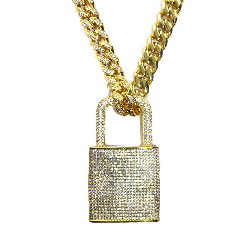Латунный мужской медный ключ кулон ледяной кубический Zircon Diamond Padlock замок ожерелье