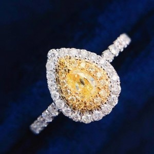 18K Сплошное золото 0.65CT Вода капля желтого алмазного камня 1,9 г Обручальное кольцо для девушки