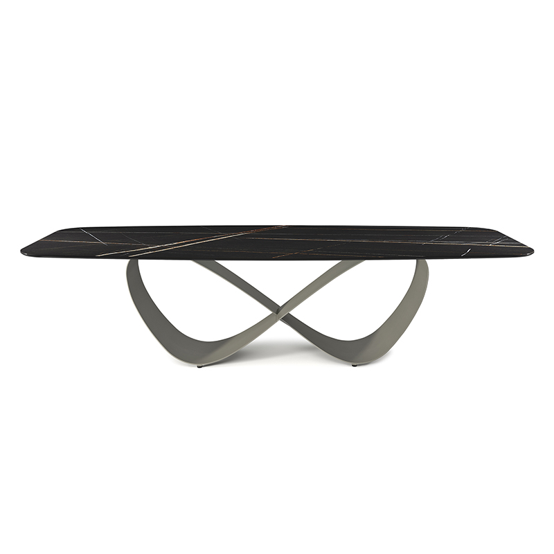 Итальянский высококлассный настраиваемый из нержавеющей стали современный длинный роскошный прямоугольный черный каменный обеденный стол 12 Seater