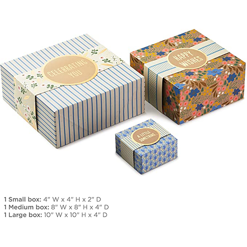 Подарочные коробки Hallmark с оболочками, различные размеры (3-пакет: милые цветы и полосы) на дни рождения, свадебные души, день матери, лучшие друзья
