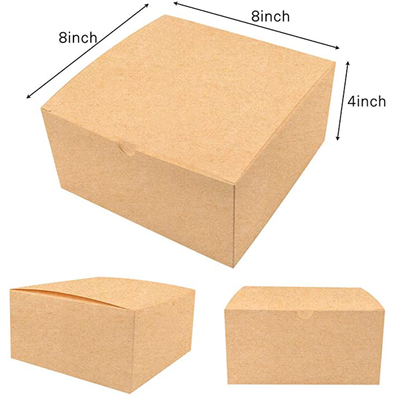 Морето -коричневые подарочные коробки Kraft Pack 8x8x4 дюймов, бумажные подарочные картонные коробки с крышками для рождественских подарков, коробки подружки невесты, коробки для кексов, подарочная коробка