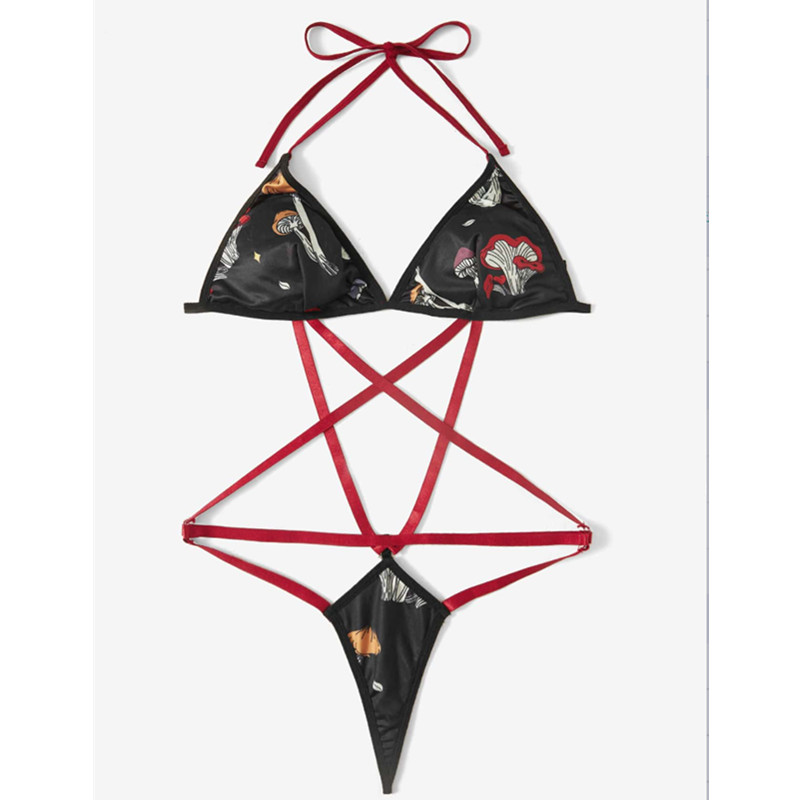 Печать Halter Thong Design Bodysuit Sexy Criss Cross Teddy и Bustier