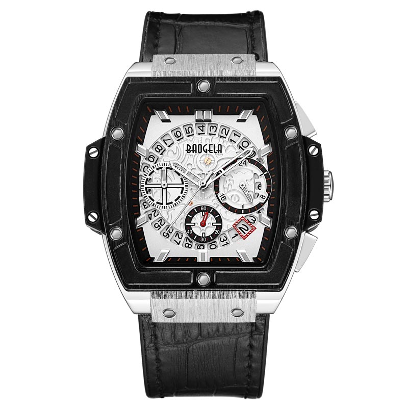 Baogela Brand Fashion Mens Sports Водонепроницаемые календарные календарные квадратные квадратные квадратные квадратные силиконовые ленты Mens Watch 1703 Rose Black