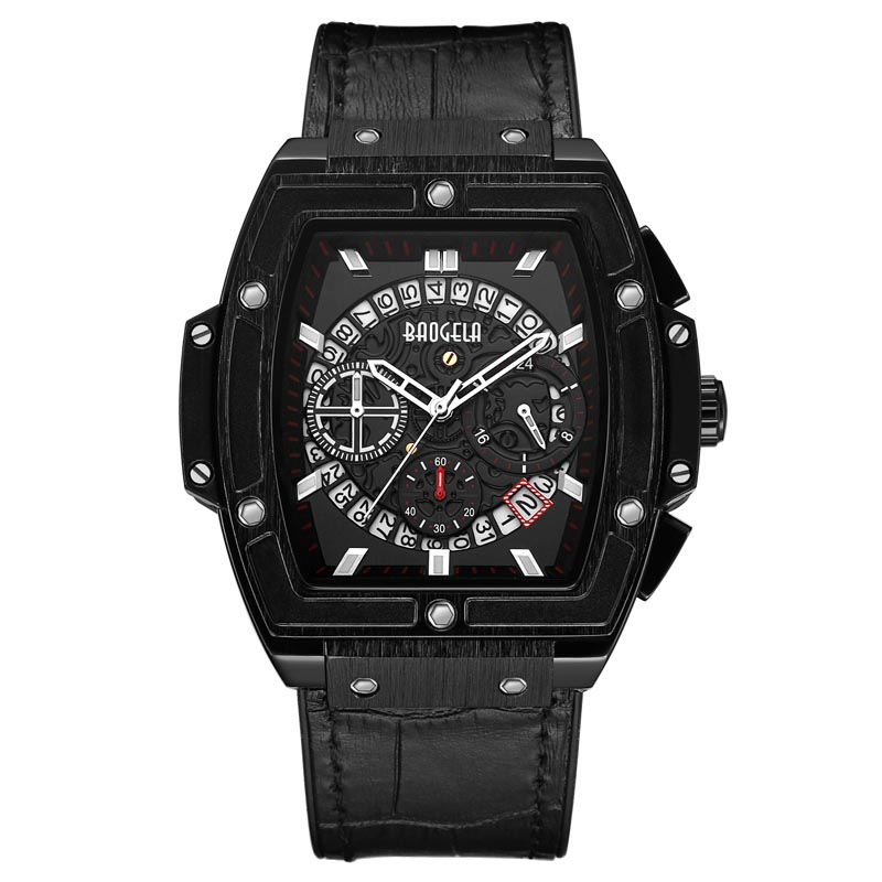 Baogela Brand Fashion Mens Sports Водонепроницаемые календарные календарные квадратные квадратные квадратные квадратные силиконовые ленты Mens Watch 1703 Rose Black