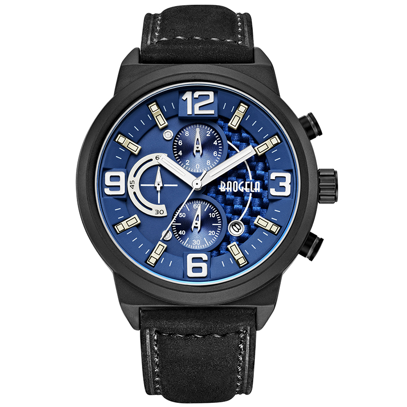 Baogela Men ~ Black Sports Quartz Watch Leisure Fashion Analog Timing Watch Display Men \\ Watch 1709 Black Blue