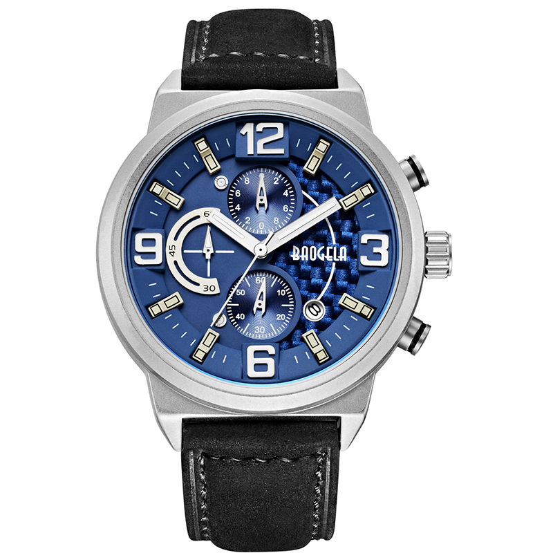 Baogela Men ~ Black Sports Quartz Watch Leisure Fashion Analog Timing Watch Display Men \\ Watch 1709 Black Blue