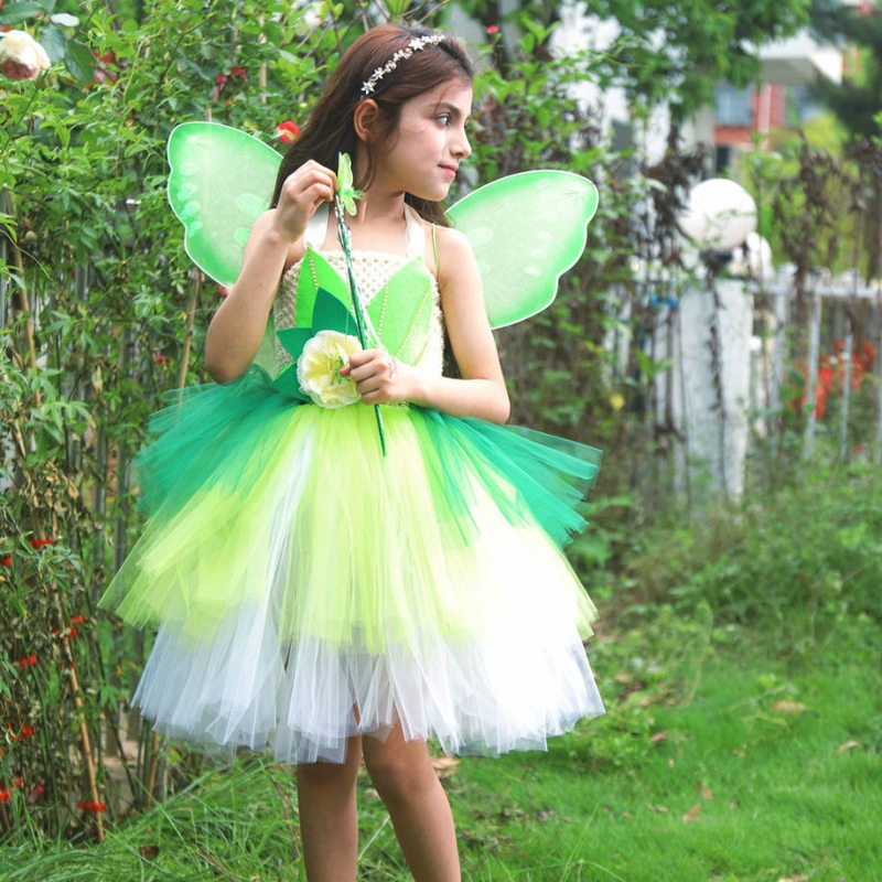 Хэллоуин косплей принцесса девочки вечеринка зеленый цветок сказочный костюм эльфийский костюм с бабочками