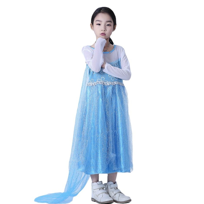 Эльза Королева платье девушки с длинным рукавом сетчатое плащ съемный платье принцессы Эльзы