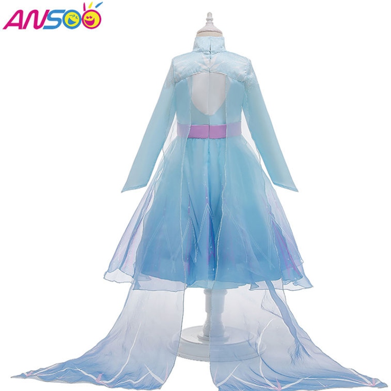 Ansoo новейшие дети знаменитости одежда Принцесса Эльза носит платье костюмы на Хэллоуин для девочек