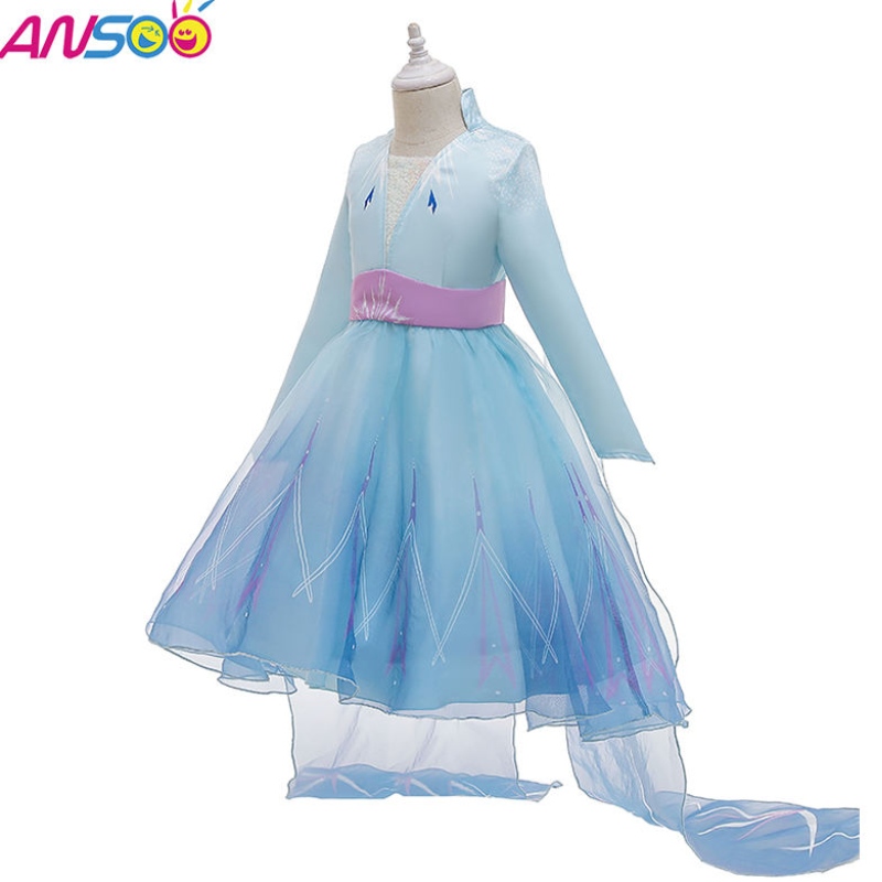Ansoo новейшие дети знаменитости одежда Принцесса Эльза носит платье костюмы на Хэллоуин для девочек