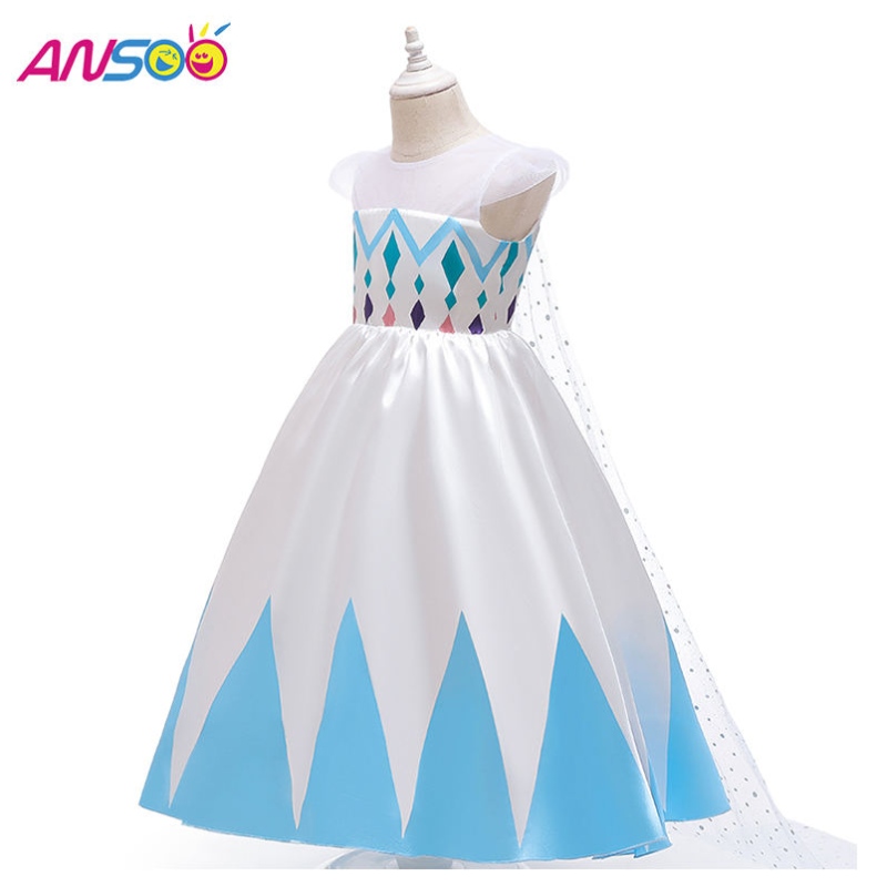 Ansoo New Wholesale Price Cartoon Elsa White Princess for Girls Dress Costumes для девочек на Хэллоуин
