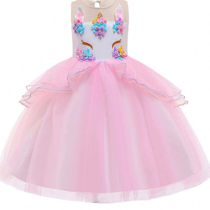 Оптовая детская ткань детей единорога Бальное платье платья дизайнерские платья для вечеринки DJS006