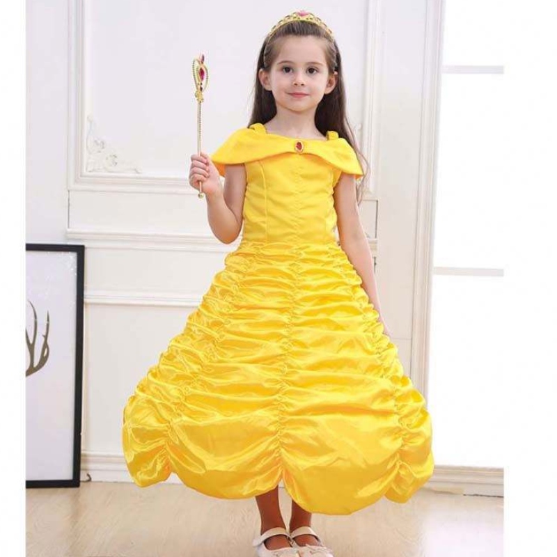 Хэллоуин Детская одежда складывала плечо желтая принцесса Belle Costum
