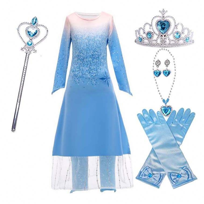 Princess Fancy Little Girls Long Dress Prants 2pcs платье Elsa Play Cosplay с аксессуарами HCGD-021