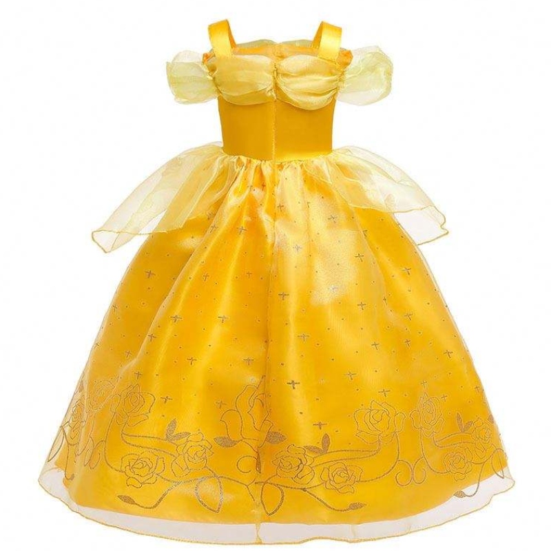 Рождественские наряды на Хэллоуин маленькая девочка желтые слоистые классические детские платья принцессы Belle с аксессуарами HCBL-005