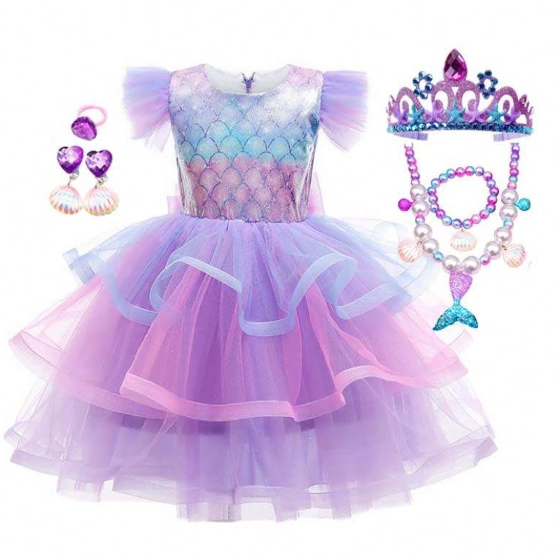 2022 Платье для вечеринки по случаю дня рождения девушки русалка с короной колье принцесса Платье русалки для детей HCMM-004