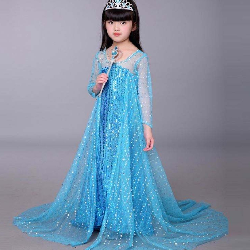 Baige Blue Elsa Sequind Girl Kids Complooween Cosplay Costume Эльза Ана Принцесса платье