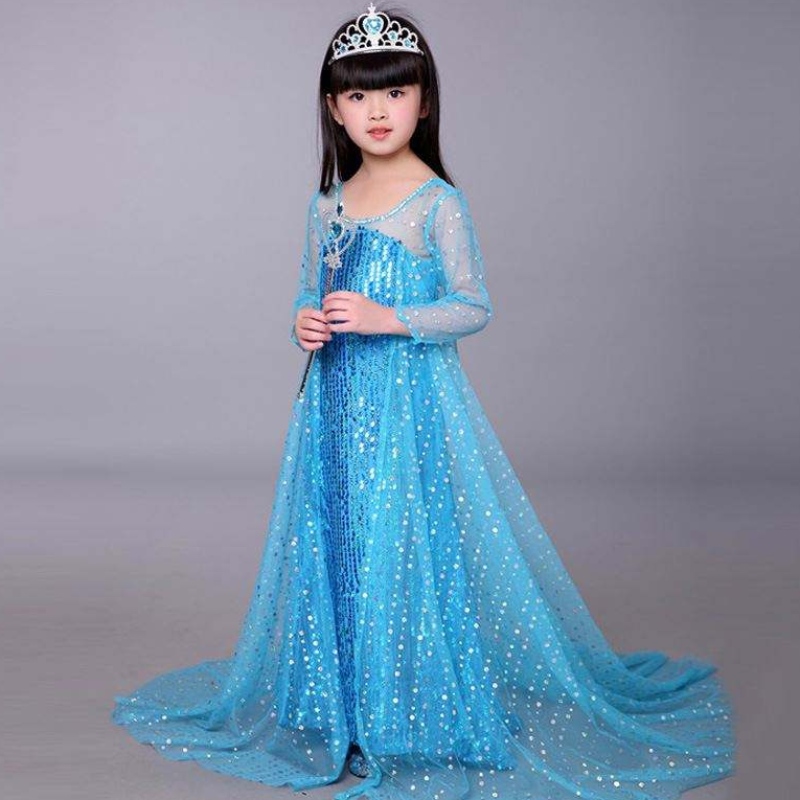 Baige Blue Elsa Sequind Girl Kids Complooween Cosplay Costume Эльза Ана Принцесса платье