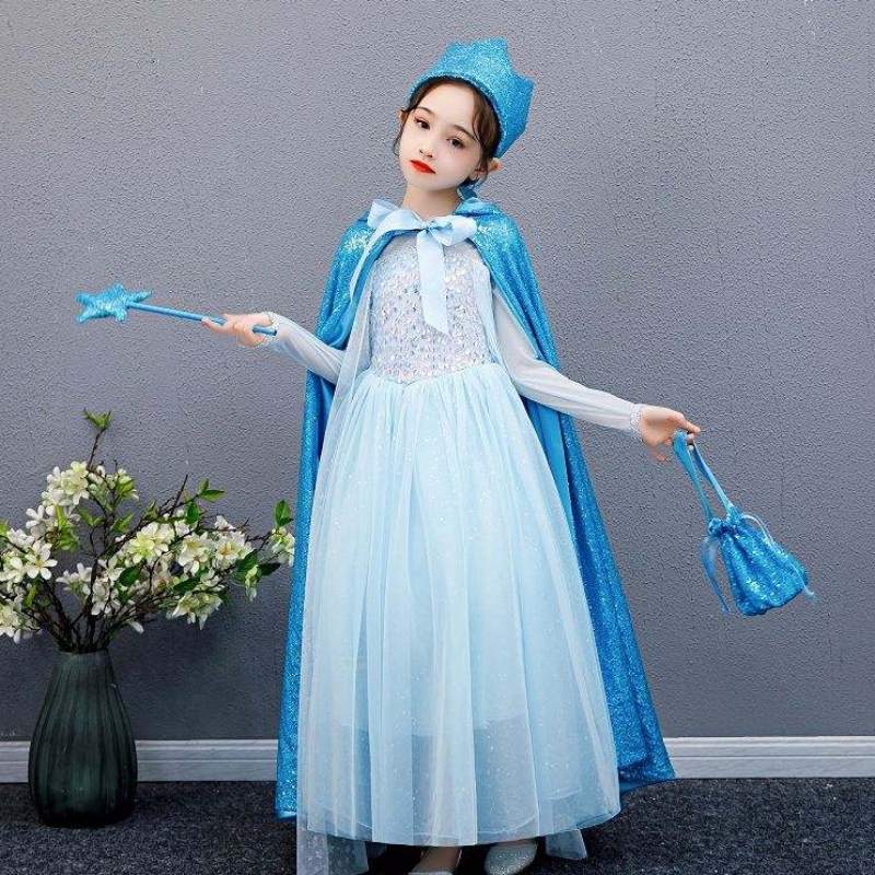 Baige Girl Sequined Cape Snow Queen Elsa Anna Costume Halloween Рождественская вечеринка для девочек BX211