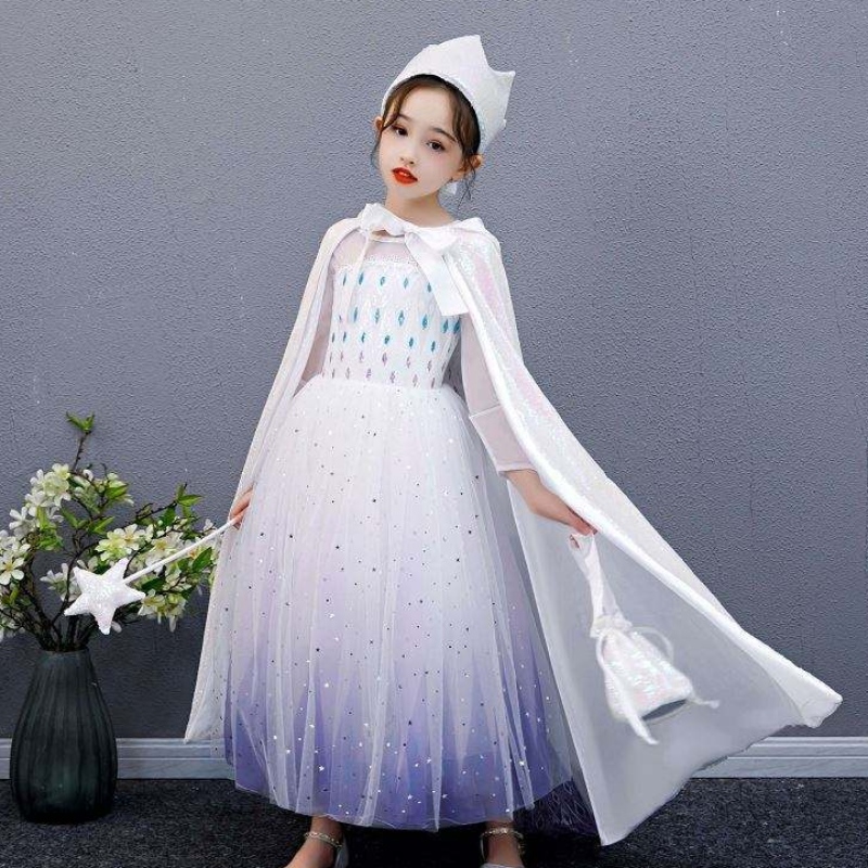 Baige Girl Sequined Cape Snow Queen Elsa Anna Costume Halloween Рождественская вечеринка для девочек BX211