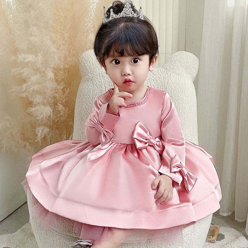 Baige с длинными рукавами для вечеринки цветочные девушки платье Big Bow 1-6 лет детская одежда дизайн платья 9105