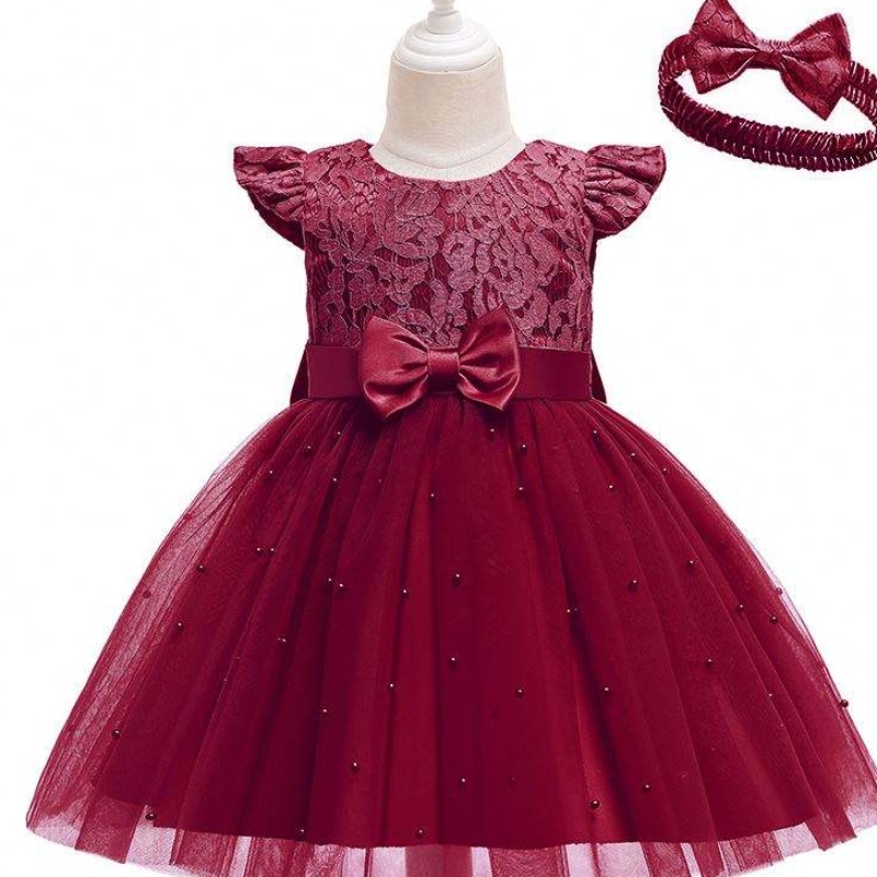 Baige Cross Rands Commer Disploge Dress Оптовая сплошная кружевная кружева Bowknot ~ Платье для вечеринки на день рождения D0761