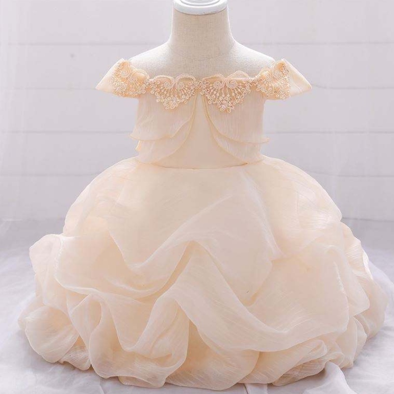 Твердое цветочное аппликация Trainling Girl Princess Dress Kids Baby Рождественская вечеринка свадебная подружка невесты Туллу