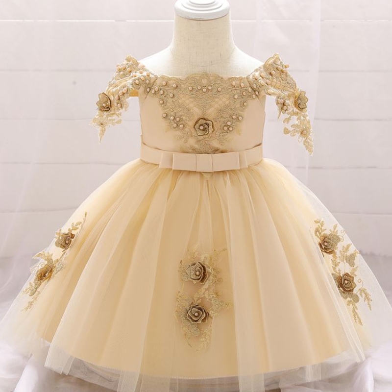 Baige Off -Blode Flower Girl Dress Flowers Flower Farty Платье для вечеринки в течение 0-2 года L5057XZ