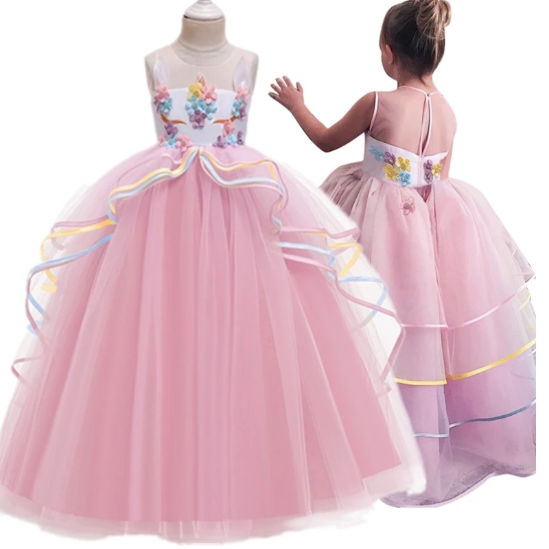 Fancy Girl Halloween Unicorn Party Long Dress Drincess Girls Costum