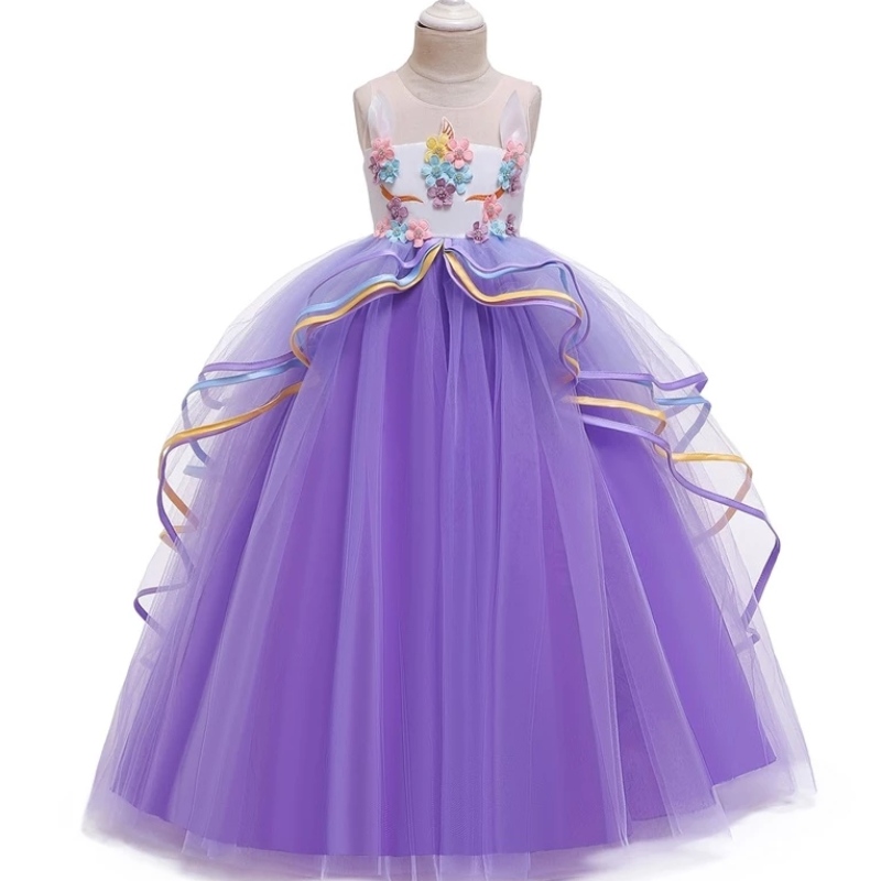 Fancy Girl Halloween Unicorn Party Long Dress Drincess Girls Costum