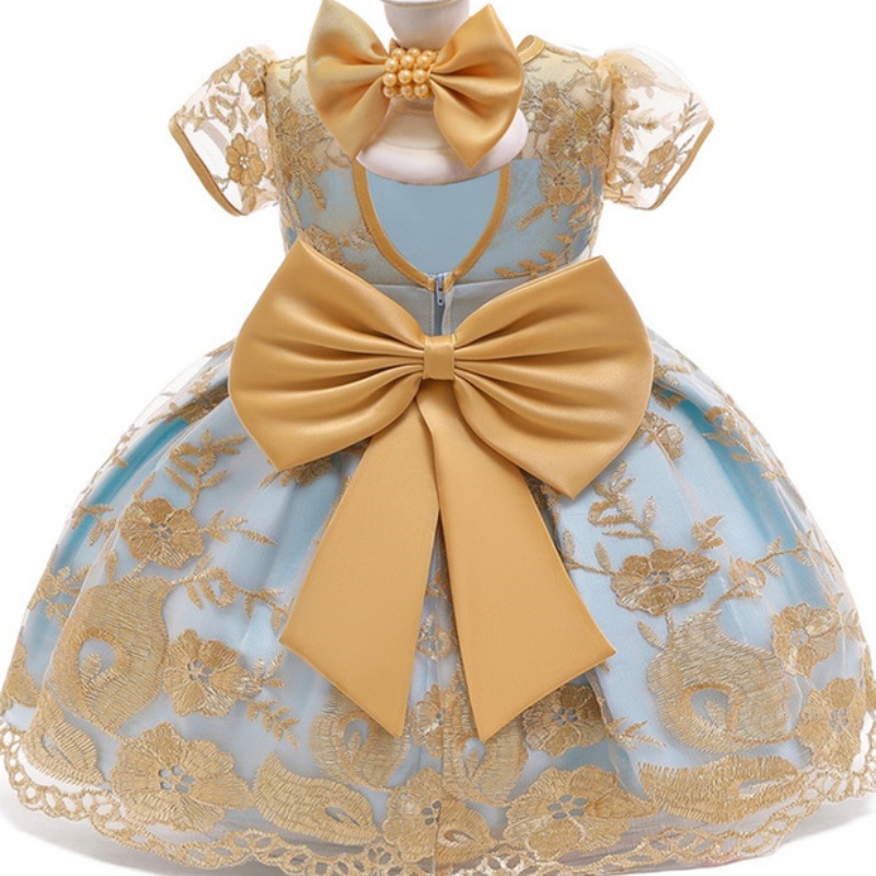 Amazon Hot Sale Baby Princess Платье золотое кружевное платье для 1-3 лет ребенка