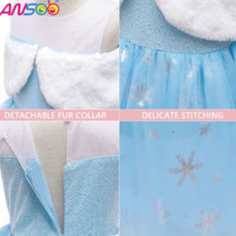 ANSOO2021 ДЕТИ \\ Performance Elsa Fashion Girl Girl Wool воротниц