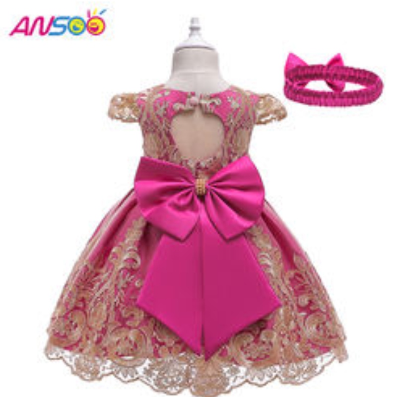 Ansoo Rose Color Pretty Girls Pufpy Red Plays для вечернего банкета 5 -летняя детская вечеринка носить платья для девочек