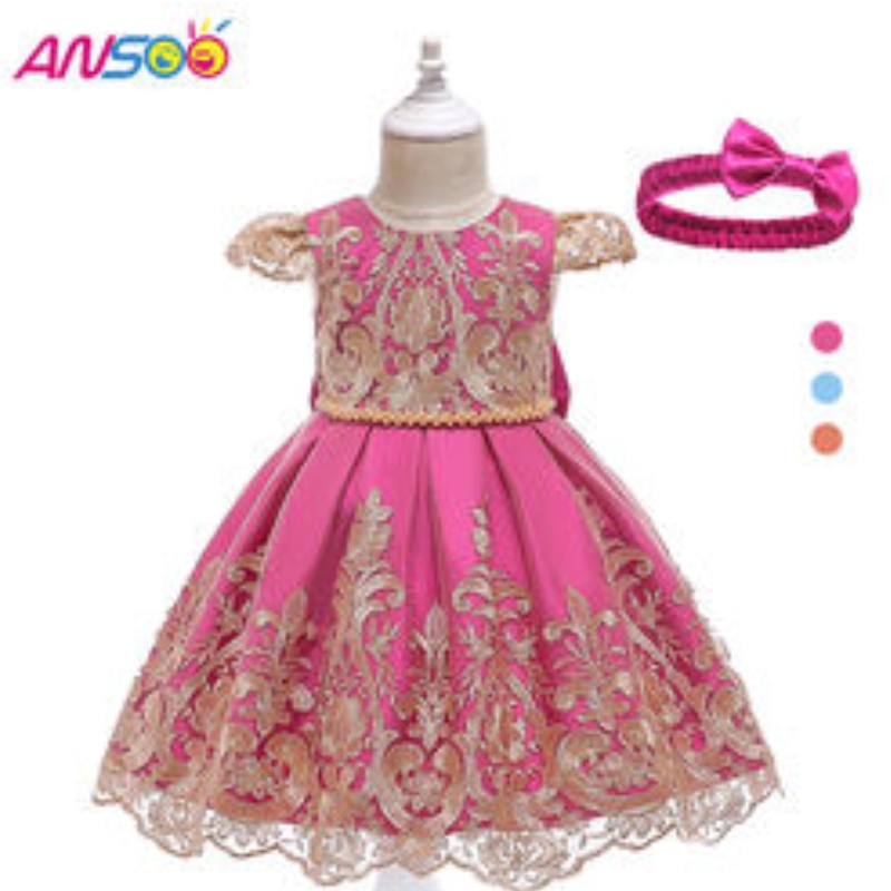 Ansoo Rose Color Pretty Girls Pufpy Red Plays для вечернего банкета 5 -летняя детская вечеринка носить платья для девочек