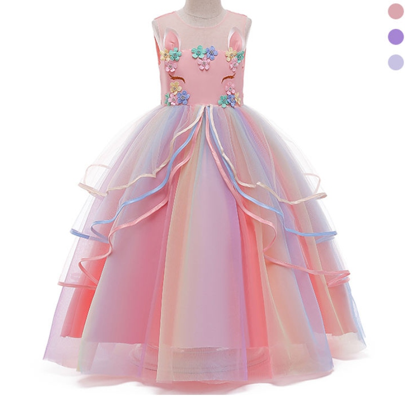 Ansoo Private Custom French Style Luxury Children Long Unicorn Tule Princess свадебная вечеринка Unicorn платье для девочек