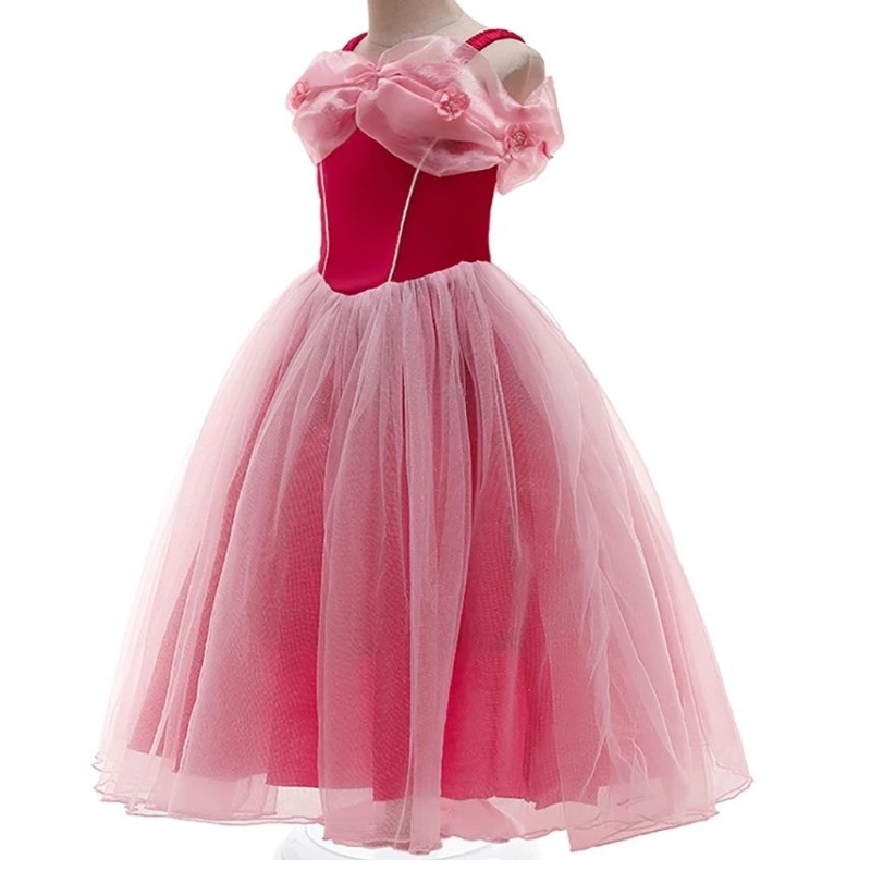 Костюм для спальной красоты для девочек у плеча летние платье Aurora Deting Fairy Mesh Tutu Frock Halloween Princess Cosplay