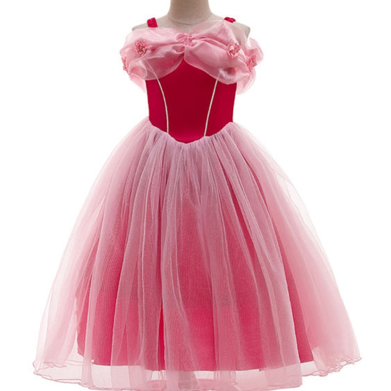 Костюм для спальной красоты для девочек у плеча летние платье Aurora Deting Fairy Mesh Tutu Frock Halloween Princess Cosplay