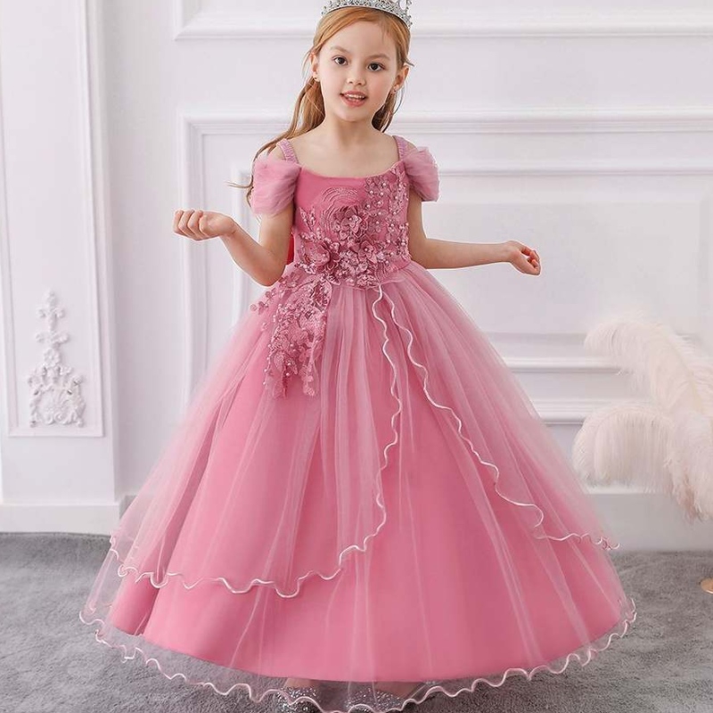 Baige Elegant Kids Long Dress Дети Дети Дети Плать Длинное платье девочка свадьба принцесса бальный платье