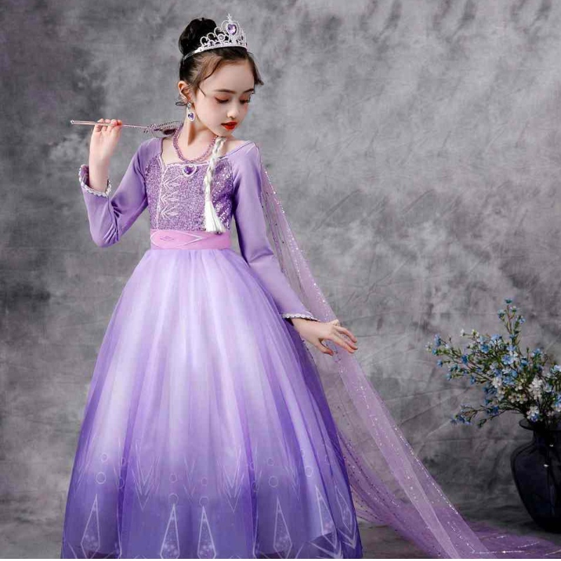 Baige Snow Queen Purple Elsa Платье Рождество Хэллоуин Анна Костюм Девочки с длинным рукавом вышитыми платья с блестками