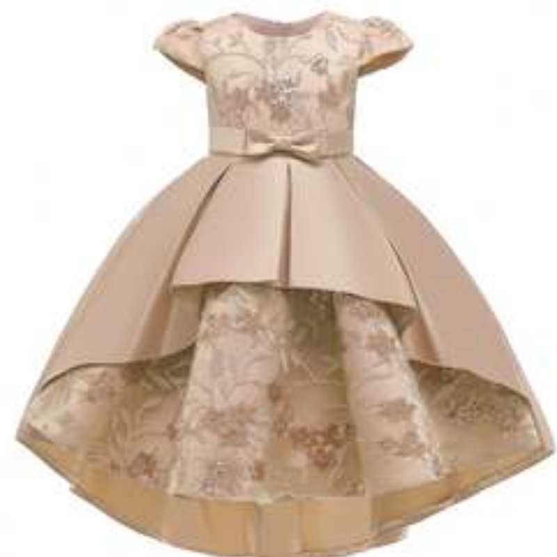 Baige Lafted Design Print Satin Flower Girl Платье для вечеринки летние платья с коротким рукавом для девочек