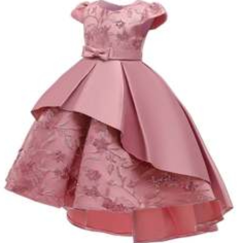 Baige Lafted Design Print Satin Flower Girl Платье для вечеринки летние платья с коротким рукавом для девочек