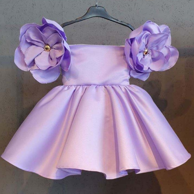 Baige Big Flower Kids одевайте розовые свадебные атласные вечеринки для детского платья для детских платье