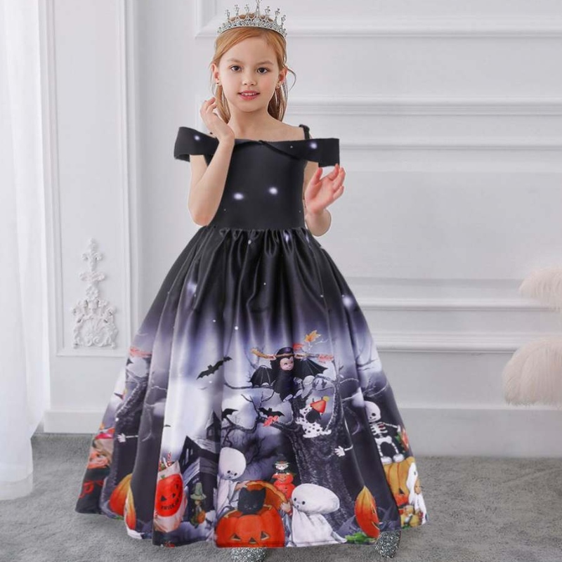 Новая мода с плечами девушки без бретелек Maxi Cosplay Платье черное встроенное на хэллоуин