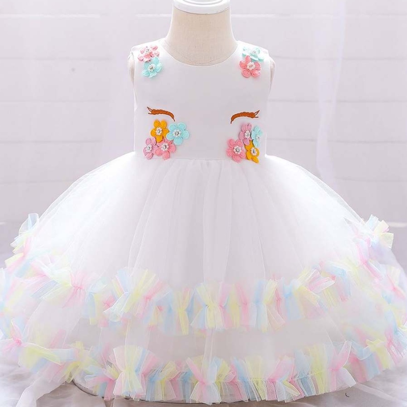 Baige White Unicorn младенцы -малыши Frock Summer Mabd Girls Кретинг крещения платья DJS025
