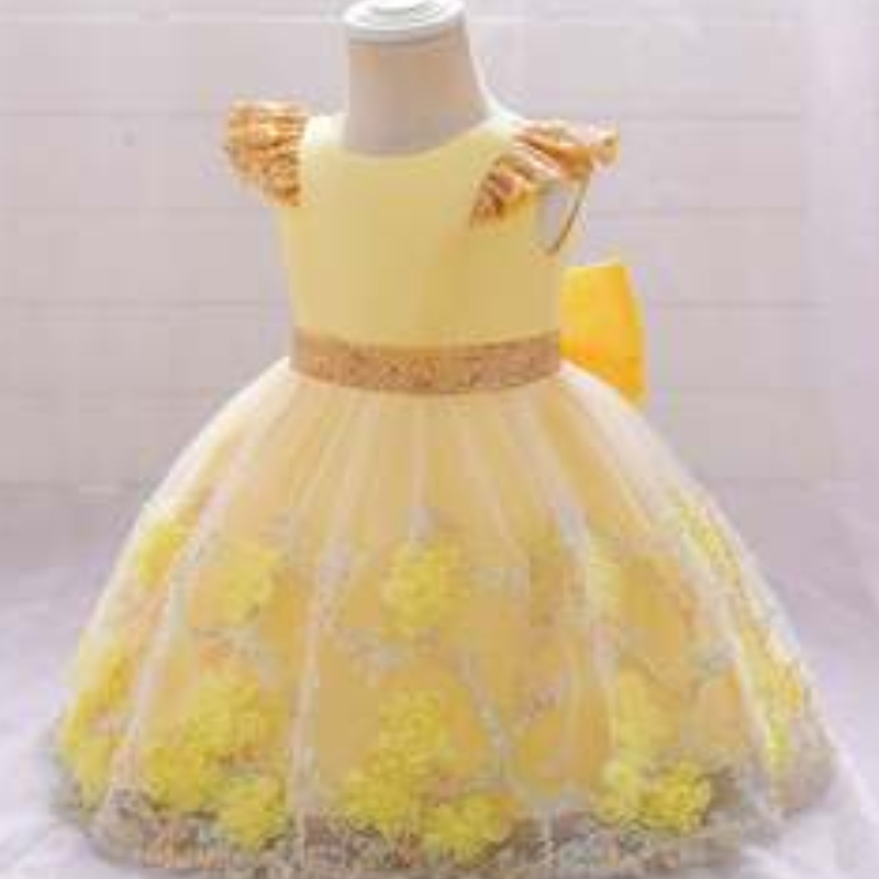 Baige Yellow Flower Girl Платье детское вечеринка новая коллекция Индии.