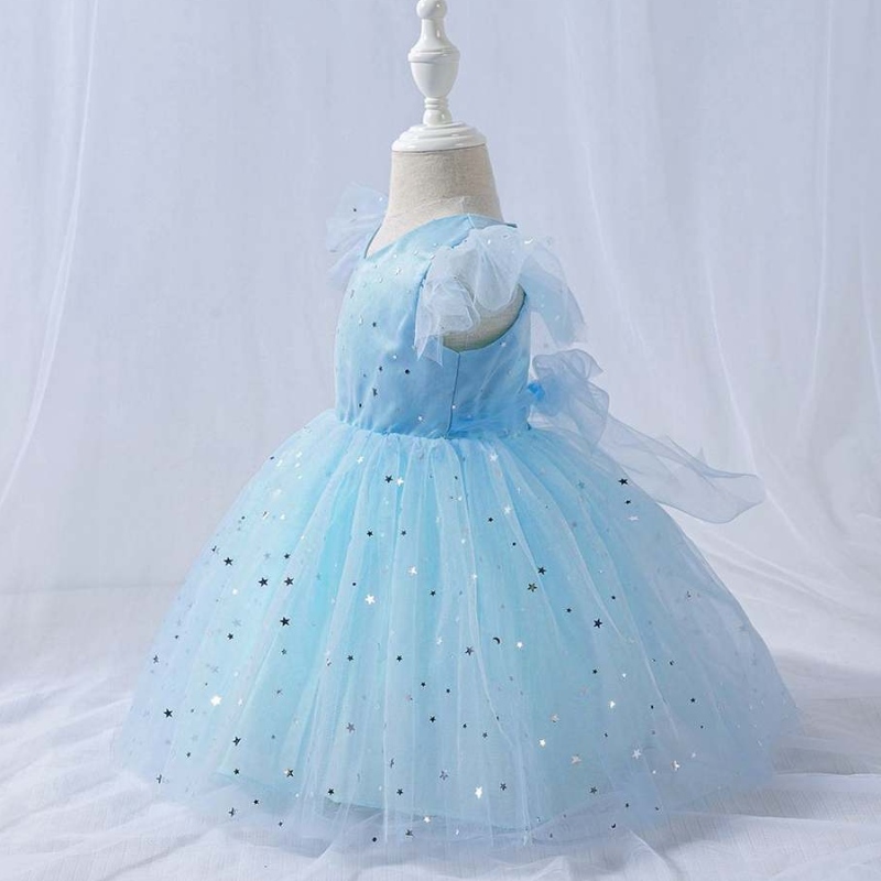 Baige v Neck Girl Party Frock Kids Mini Summer Wear Bling Kids Mesh Платье L1945XZ