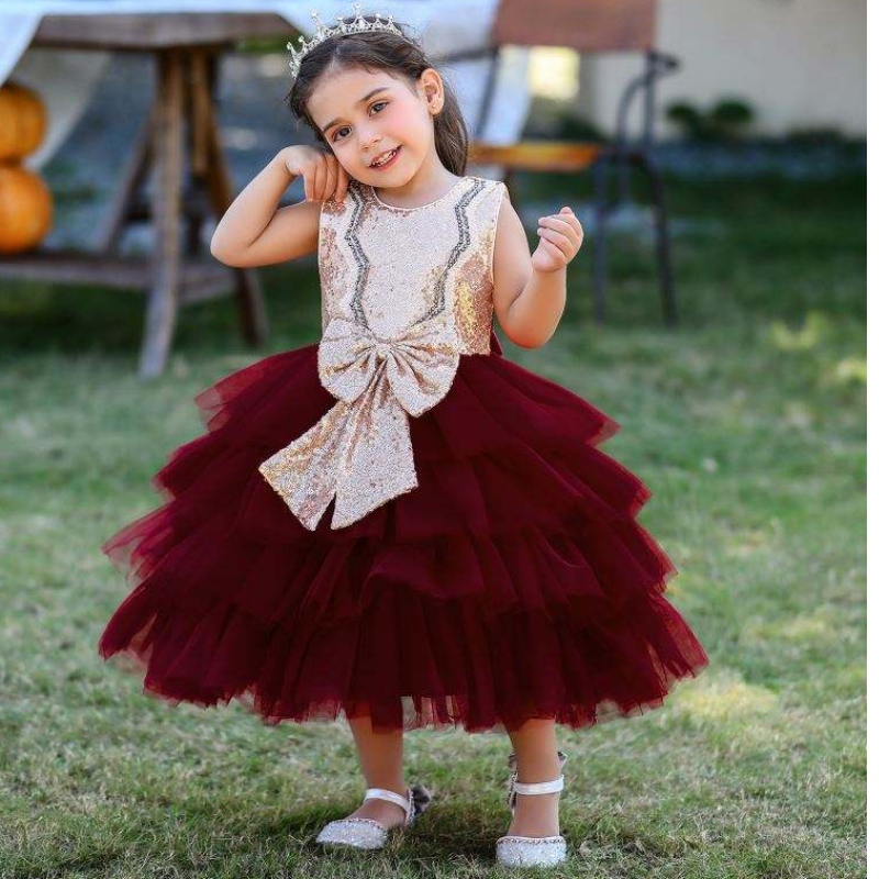 Baige Formal Occasions Sequiend Bow Kids Dets Party Платье без рукавов Ball Hone