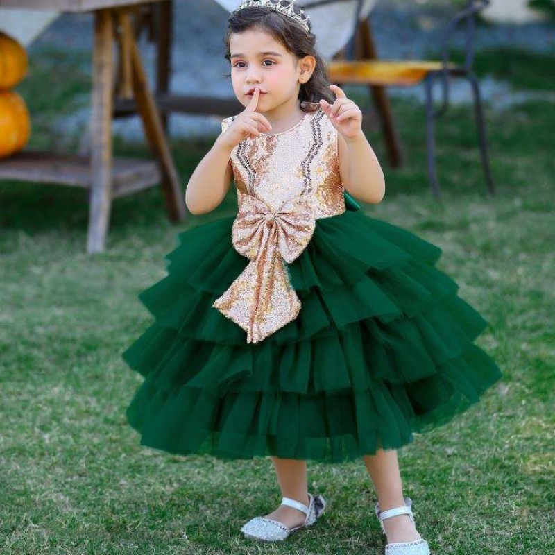 Baige Formal Occasions Sequiend Bow Kids Dets Party Платье без рукавов Ball Hone