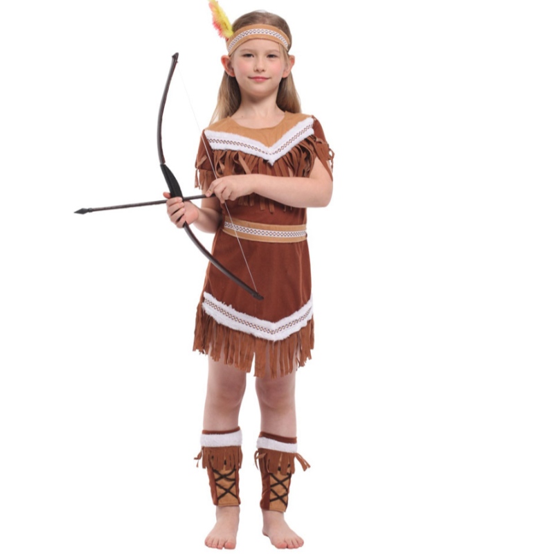 Хэллоуинская индийская принцесса костюмы детские девочки Pocahontas Huntress Costum