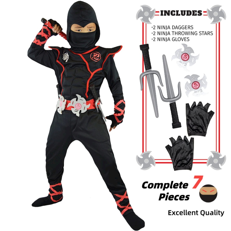 7 штук унисекс Child Ninja Deluxe Costume для детей Роль играет тематическая вечеринка на Хэллоуин.